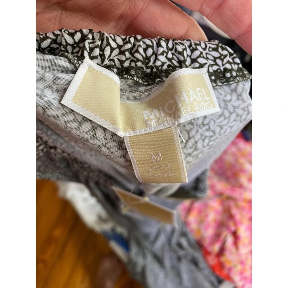 NWT Michael Kors Ivy Leaf Print Half Zip Sleeveless Shift Dress‎ BLACK White